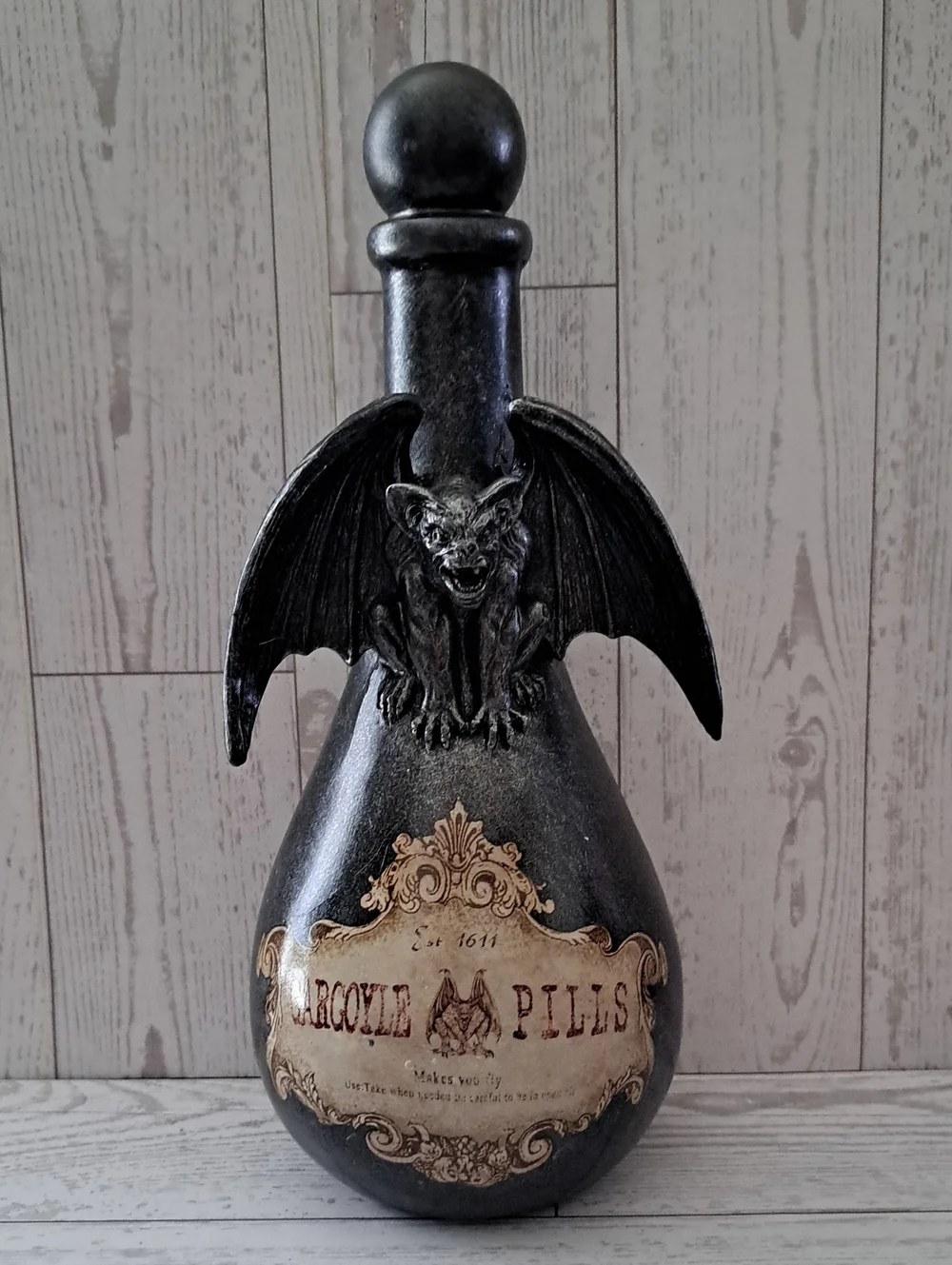 Gothic Gargoyle Spell Bottle Decorative Apothocary Halloween Decor Prop Black